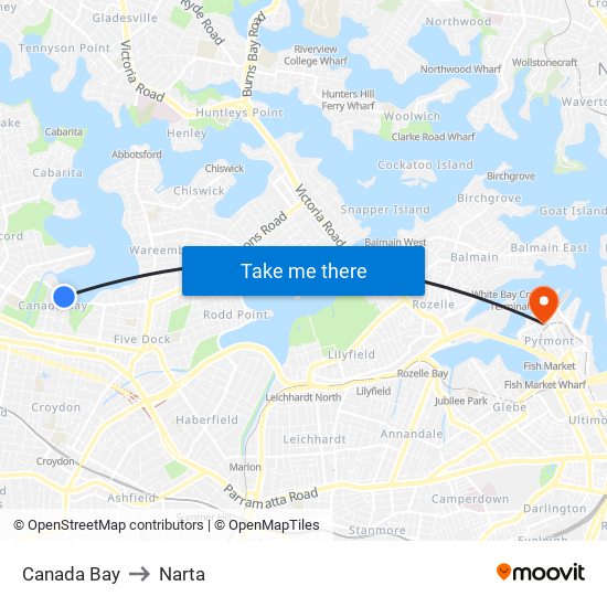 Canada Bay to Narta map