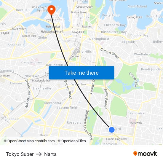 Tokyo Super to Narta map