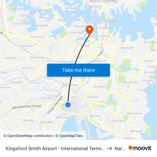 Kingsford Smith Airport - International Terminal to Narta map