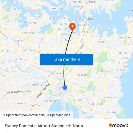 Sydney Domestic Airport Station to Narta map