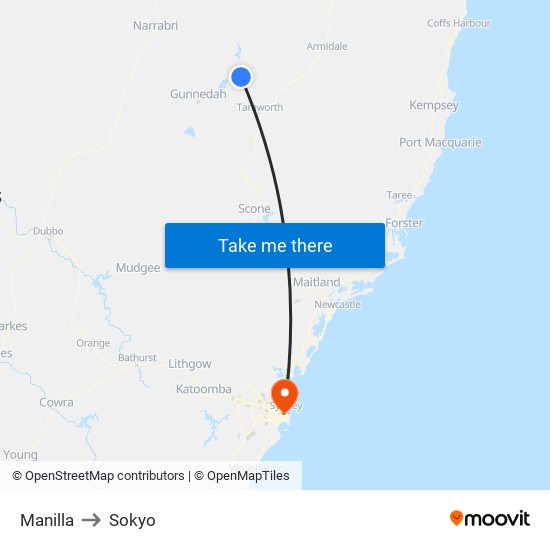 Manilla to Sokyo map