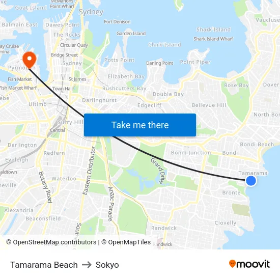 Tamarama Beach to Sokyo map