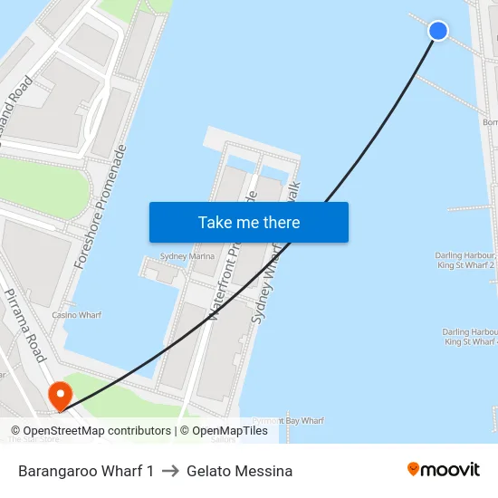 Barangaroo Wharf 1 to Gelato Messina map