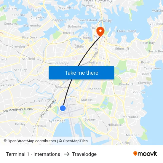 Terminal 1 to Travelodge map