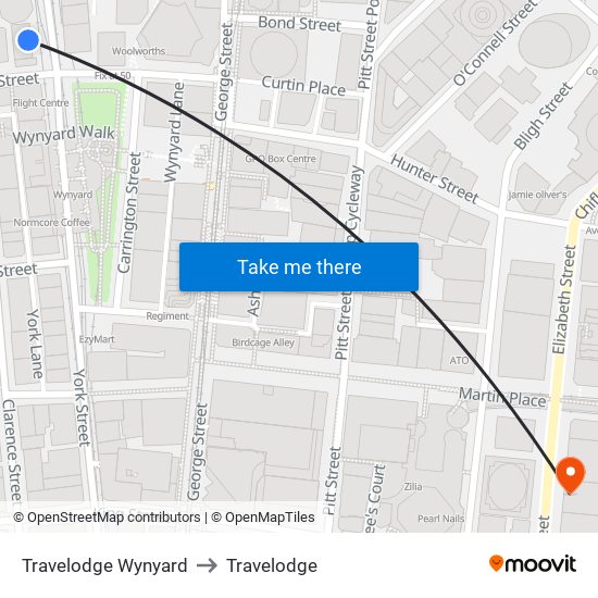 Travelodge Wynyard to Travelodge map