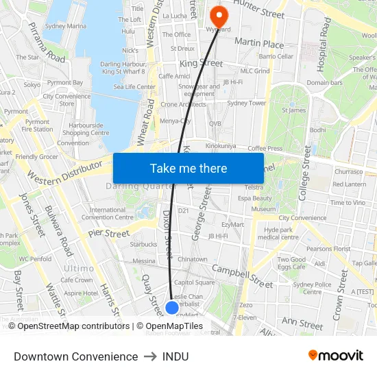 Downtown Convenience to INDU map