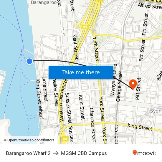 Barangaroo Wharf 2 to MGSM CBD Campus map
