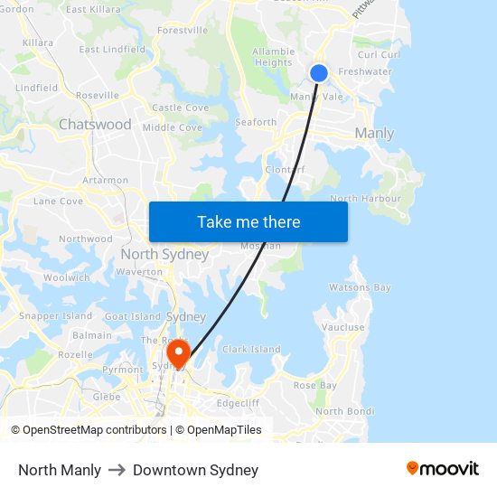 North Manly to Downtown Sydney map