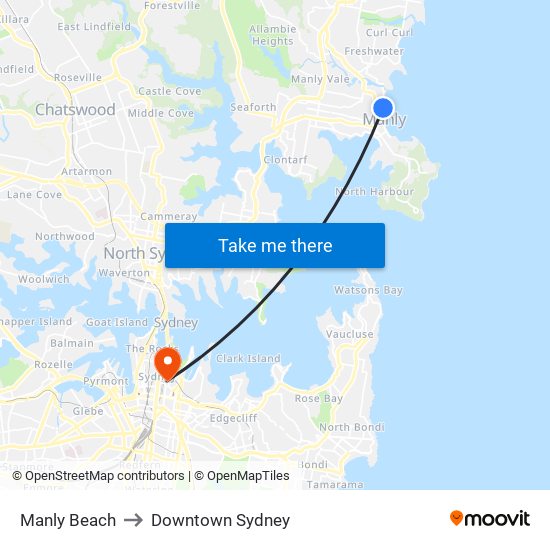 Manly Beach to Downtown Sydney map