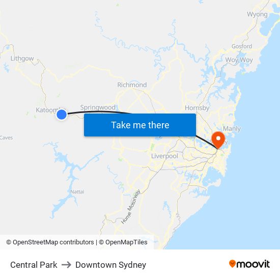 Central Park to Downtown Sydney map
