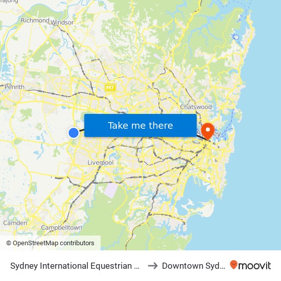 Sydney International Equestrian Centre to Downtown Sydney map