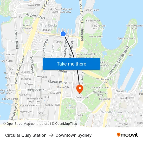 Circular Quay Station to Downtown Sydney map