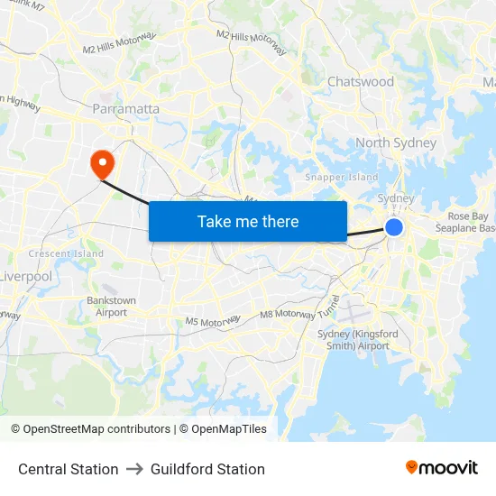 Central Station to Guildford Station map