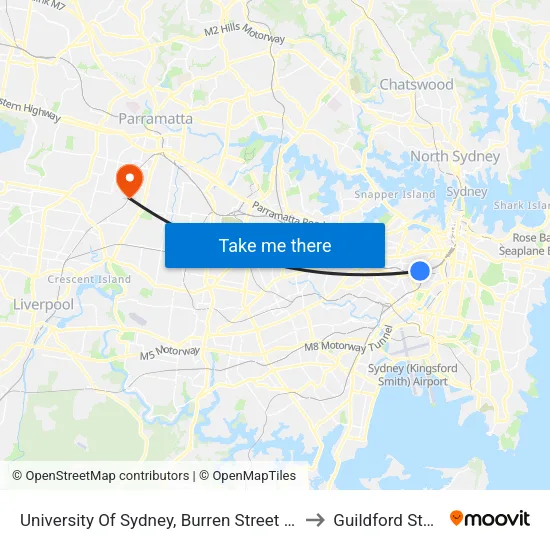 University Of Sydney, Burren Street Campus to Guildford Station map