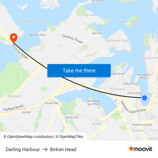 Darling Harbour to Birken Head map