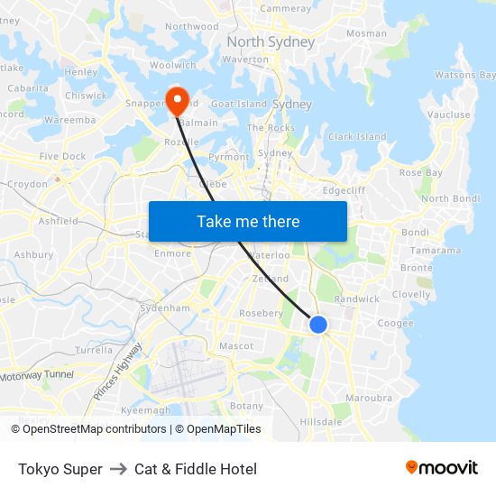 Tokyo Super to Cat & Fiddle Hotel map