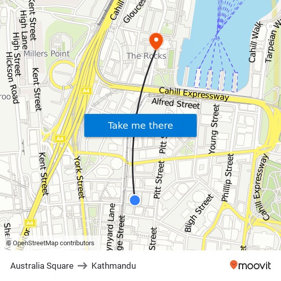 Australia Square to Kathmandu map