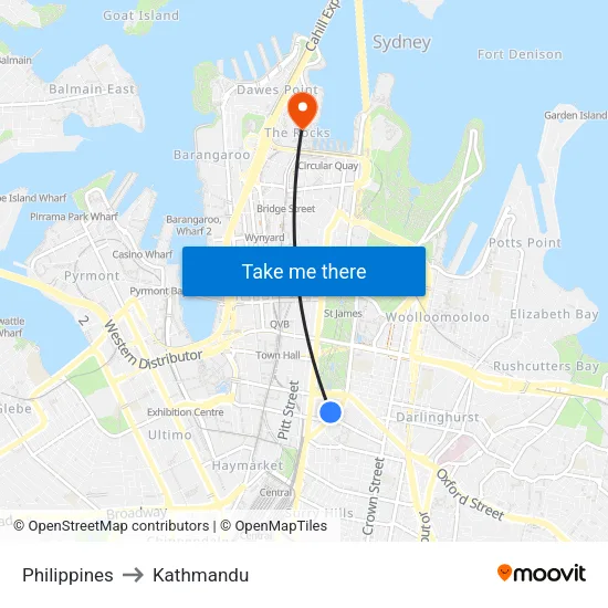 Philippines to Kathmandu map