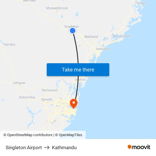 Singleton Airport to Kathmandu map