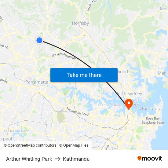 Arthur Whitling Park to Kathmandu map