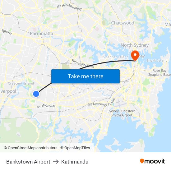 Bankstown Airport to Kathmandu map
