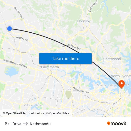 Bali Drive to Kathmandu map