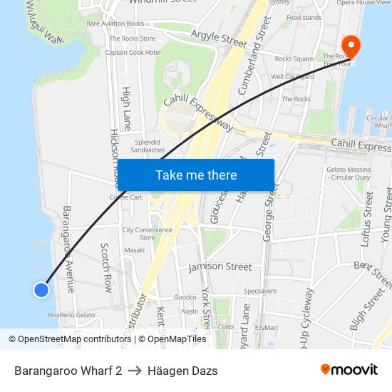 Barangaroo Wharf 2 to Häagen Dazs map