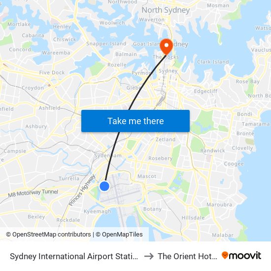 Sydney International Airport Station to The Orient Hotel map