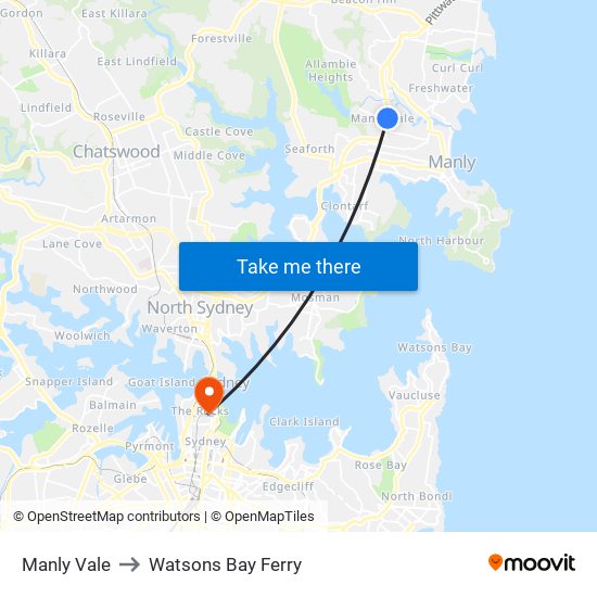 Manly Vale to Watsons Bay Ferry map
