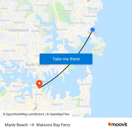 Manly Beach to Watsons Bay Ferry map
