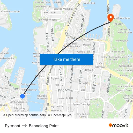 Pyrmont to Bennelong Point map