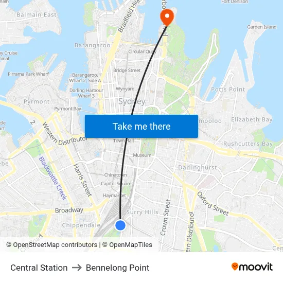 Central Station to Bennelong Point map