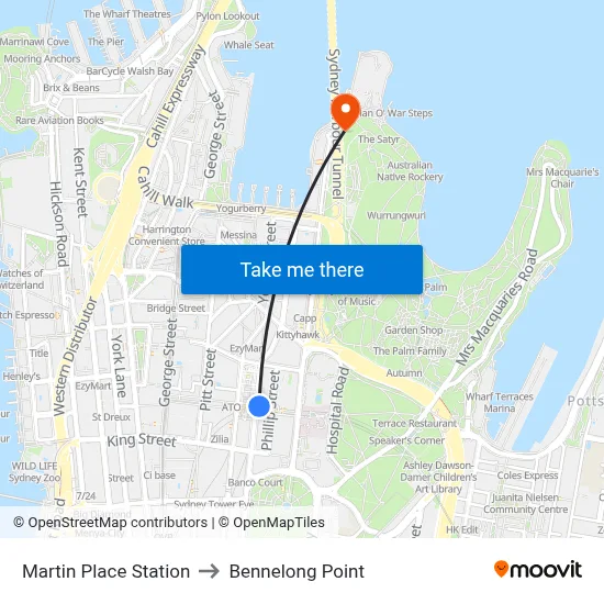 Martin Place Station to Bennelong Point map
