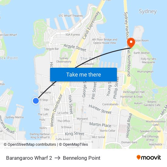 Barangaroo Wharf 2 to Bennelong Point map