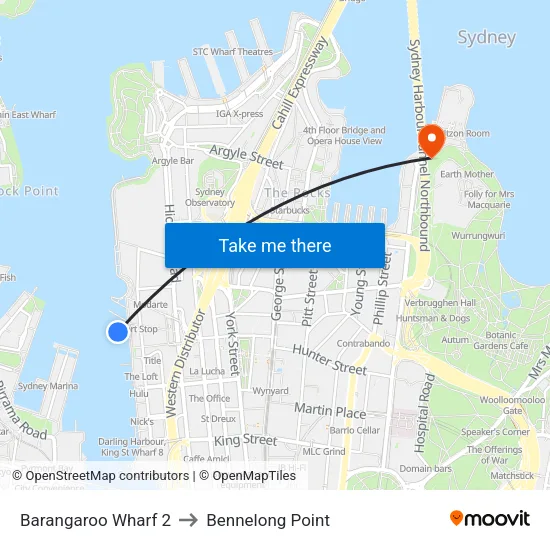 Barangaroo Wharf 2 to Bennelong Point map