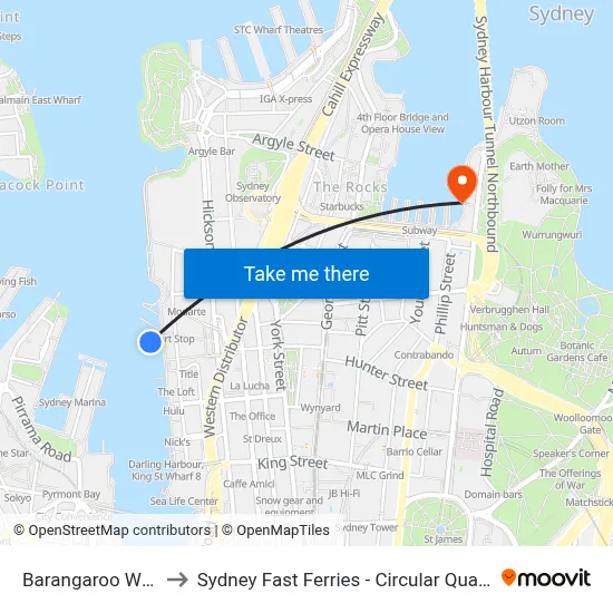 Barangaroo Wharf 2 to Sydney Fast Ferries - Circular Quay to Manly map