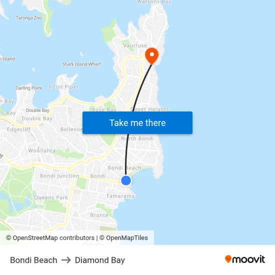 Bondi Beach to Diamond Bay map