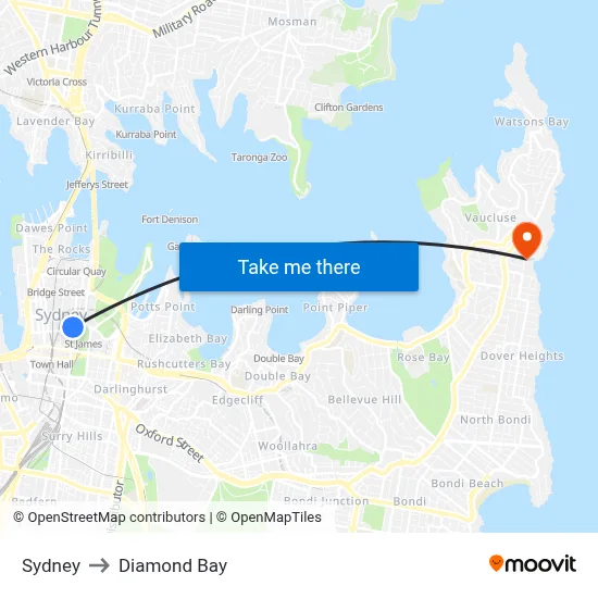 Sydney to Diamond Bay map