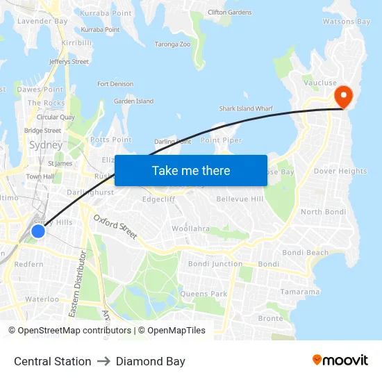 Central Station to Diamond Bay map