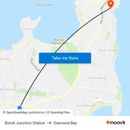 Bondi Junction Station to Diamond Bay map
