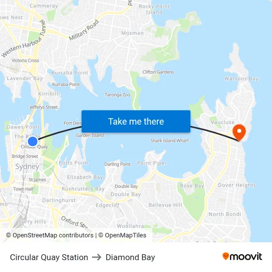 Circular Quay Station to Diamond Bay map
