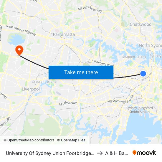 University Of Sydney Union Footbridge Station to A & H Bakery map