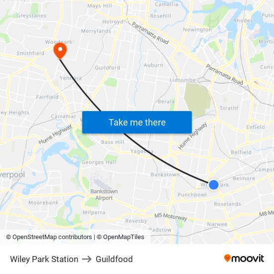 Wiley Park Station to Guildfood map