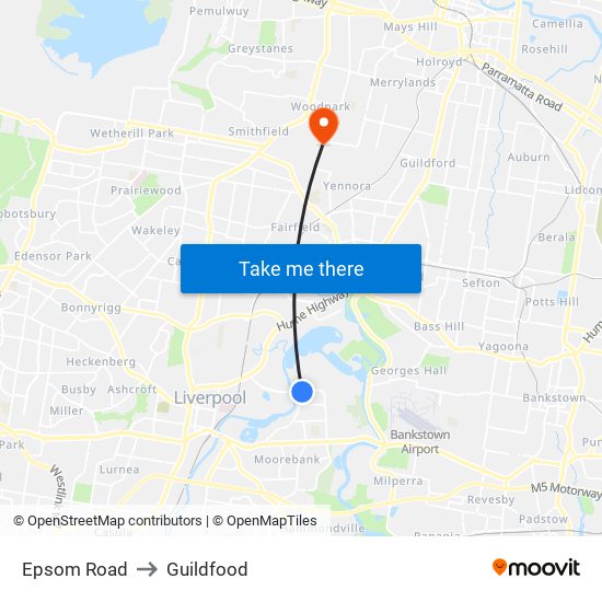 Epsom Road to Guildfood map