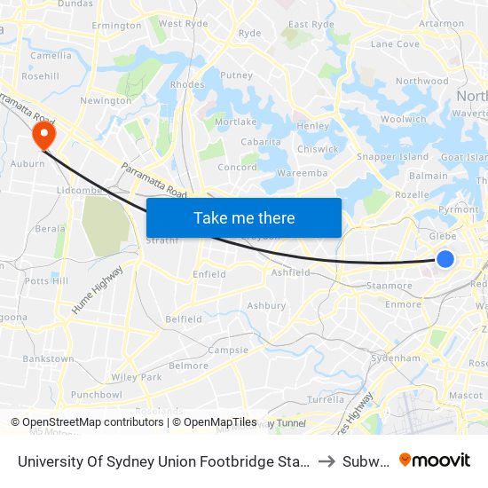 University Of Sydney Union Footbridge Station to Subway map