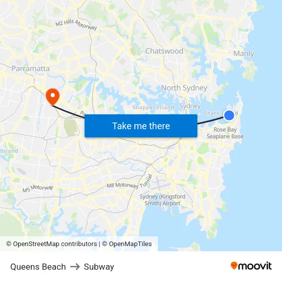 Queens Beach to Subway map