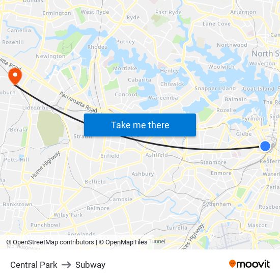 Central Park to Subway map