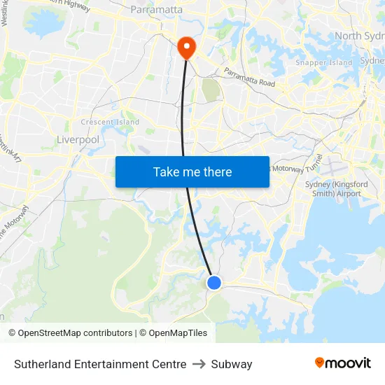 Sutherland Entertainment Centre to Subway map