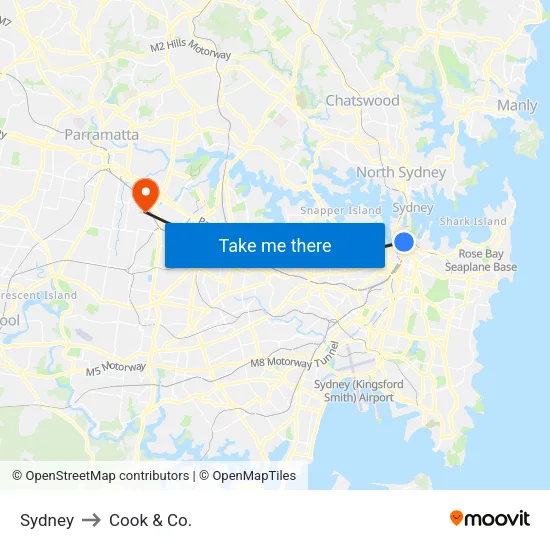 Sydney to Cook & Co. map