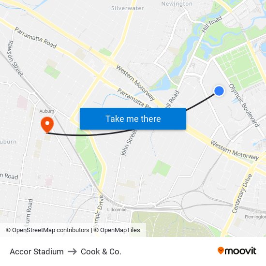 Stadium Australia to Cook & Co. map